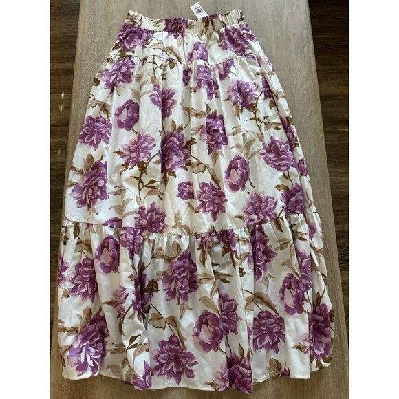 Abercrombie NWT White Purple FLoral Tiered Poplin Maxi Skirt Size Small Petite - Picture 1 of 7